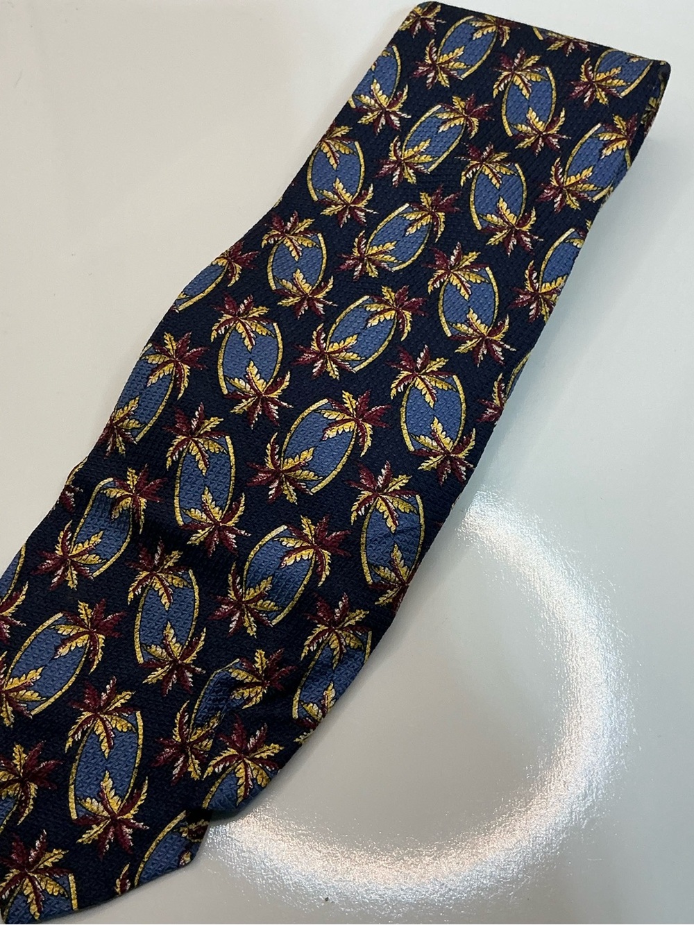 Countess Mara All Silk Tie Made in USA Navy Palm Tree Tropical Novelty Necktie